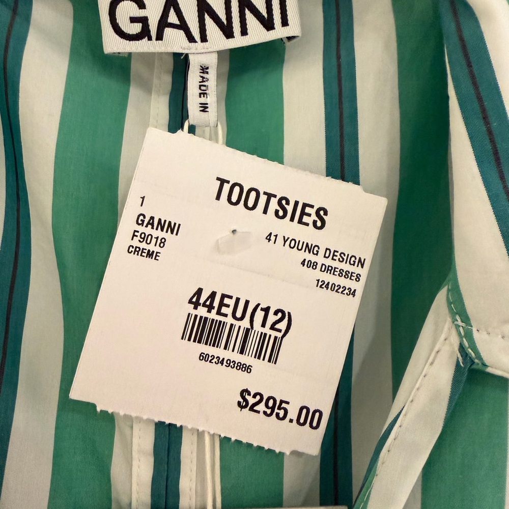 GANNI Teal and Cream Striped Dress - Picture 2 of 3